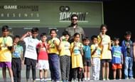 A group of kids who ran the 5K run along with Raksha Ramaiah